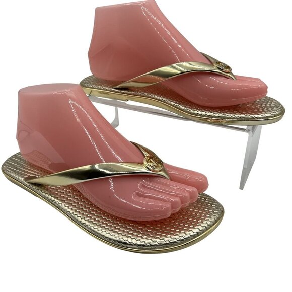 Michael Kors Womens 8M Jelly PVC Flip Flops Metallic Gold Sandals Beach Vacation - Picture 8 of 11